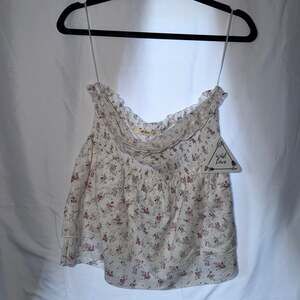 Wild Love Floral Smocked Tube Top, Cream with Pink Roses, NWT - Size L